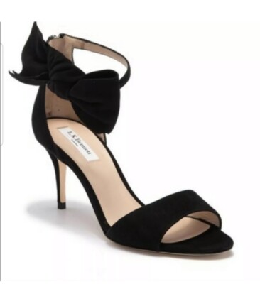 LK Bennett Agata Black Suede Heels Kate Strait Bow Zip Sandals Size 39.5