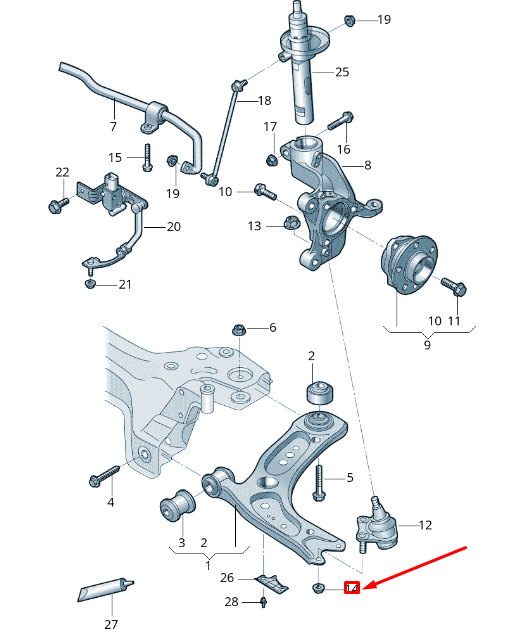AUDI A1 MK1 Front Axle Control Arm SelfLocking Nut N10332002 GENUINE