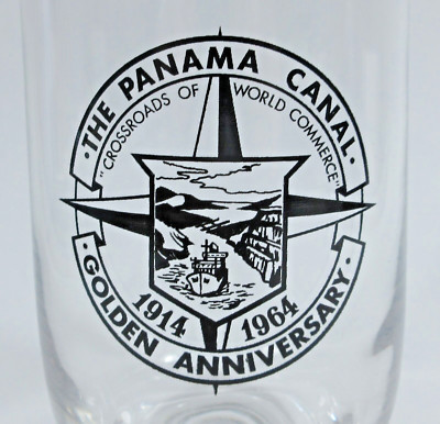 Vintage Panama Canal Zone 50th Anniversary Cocktail Pitcher Roly Poly Glass 1964