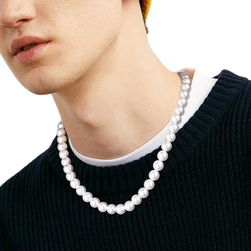 Unisex Pearl Necklace Sterling Silver 8mm Shell Pearl Strand Choker Gift 46cm - Picture 4 of 7