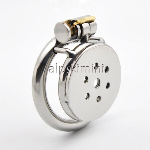 New Flat Chastity Cage Lock Device Sissy Cgae Kit Bondage Metal Ring Lock Slave - Picture 10 of 28