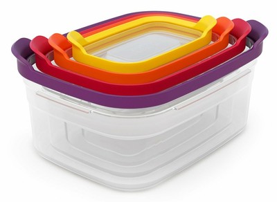 4-Piece Compact Storage Containers Nested Multi-Colour Snap Lids