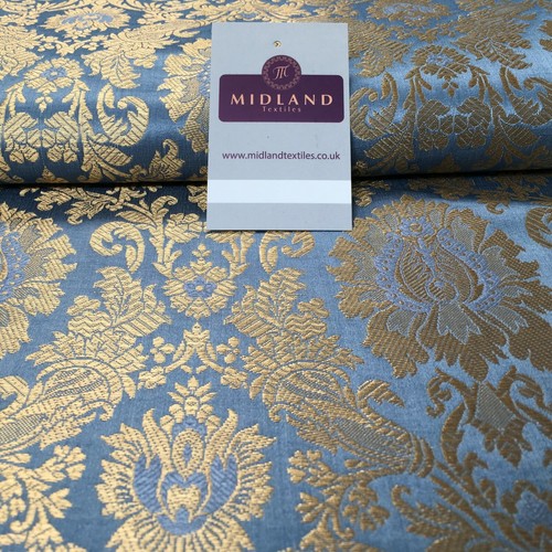 £15 Gold Indian Floral Metallic Print Banarsi faux Silk Brocade Fabric 40" M370 - Picture 47 of 70