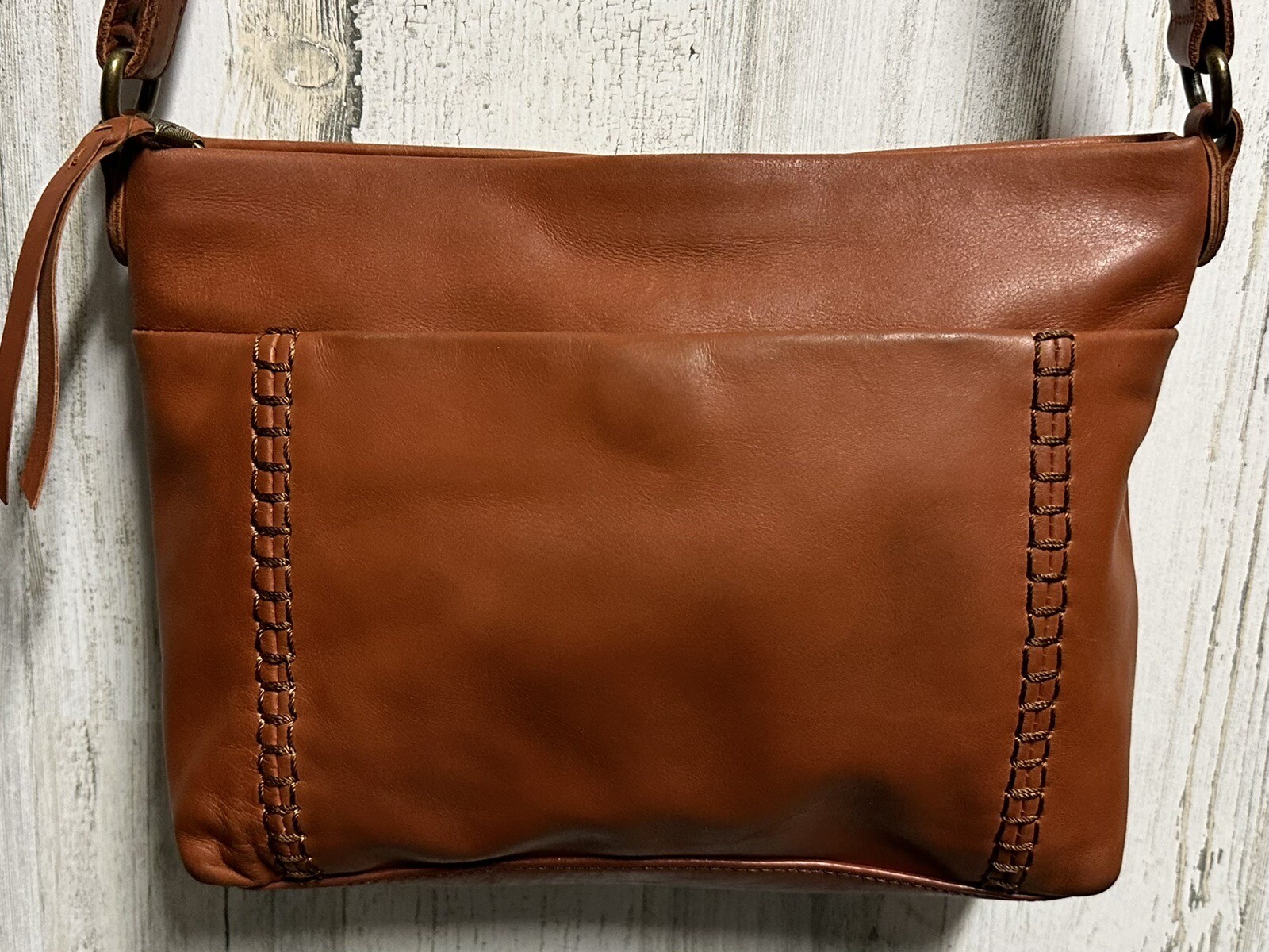 The Sak Melrose Chestnut Tan Brown Leather Crossbody Zippered Crossbody