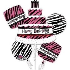 Anagram HAPPY BIRTHDAY CAKE BALLOON BOUQUET 5 Balloons Zebra Black White Pink