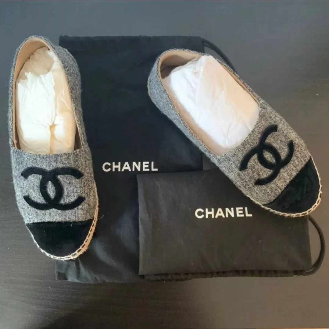 Chanel Blue/Black Denim CC Espadrille Flats Size 38 Chanel