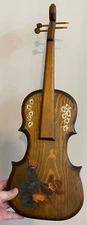 Vintage Hand Made Primitive Wooden Fiddle Wall Decor Signed Folk Art 23 X 6