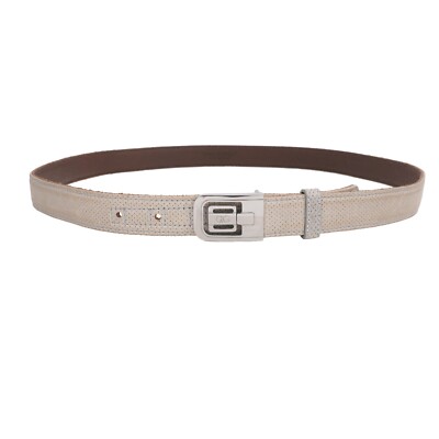 DOLCE & GABBANA DG Logo Metall Schnalle Vintage Leder Gürtel Grau Beige 95 38
