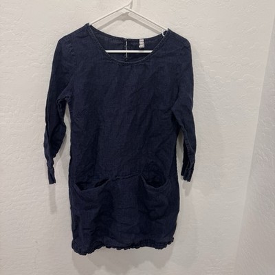Nuthatch Tunic Shift Dress Womens Small Blue 100% Linen Minimalist Lagenlook