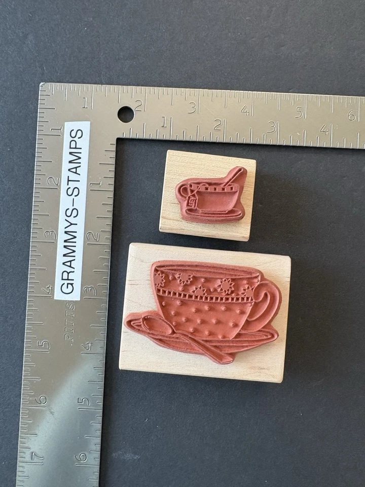 Taza de té Stampington Debbie Mumm taza de té LOTE de 2 estampillas de goma a lunares Foto 3 de 4