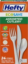 Thick, compostable cutlery set,includes 8 forks,8 spoons,and 8 knives,24 pieces.