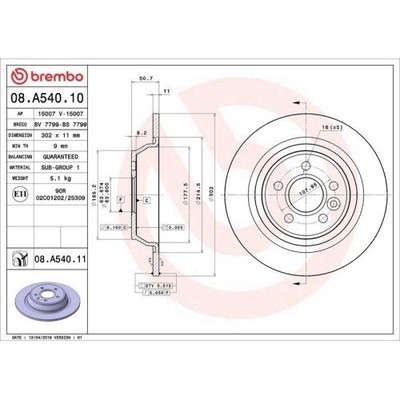 Bremsscheibe Brembo 08.A540.11 Prime Line - Uv Coated für Ford Land Rover