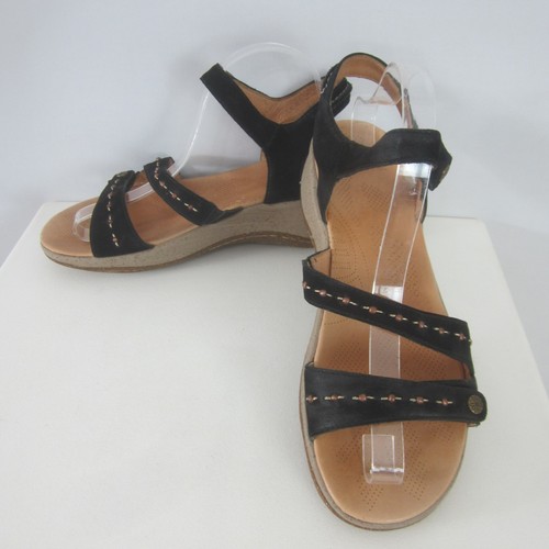 Acorn 90s Y2K Ankle Strap Wedge Sandals Womens 9 Black Suede Comfort Shoes - Picture 3 of 12