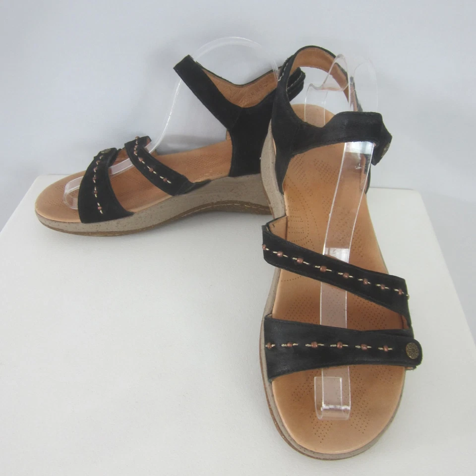 Sandálias anabela femininas Acorn anos 90 Y2K alça no tornozelo 9 sapatos confortáveis de camurça preta - Imagem 3 de 4