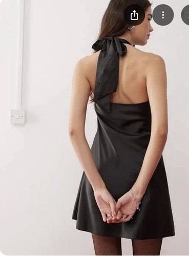 Miss Selfridge Halter Mini Dress NWT Black Size 14 - Picture 2 of 8