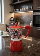Brandani Italian Red Coffee Maker Moka Pot Stovetop Aluminum 6 Cup NEW