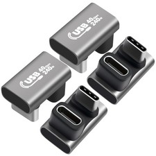 U Shape USB C Adapter 4-Pack, 180 Degree Angle USB4 C Male to Female Grey