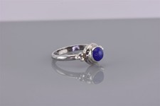 Sterling Silver Blue Lapis Lazuli Beaded Cluster Accent Band Ring 925 Sz: 7