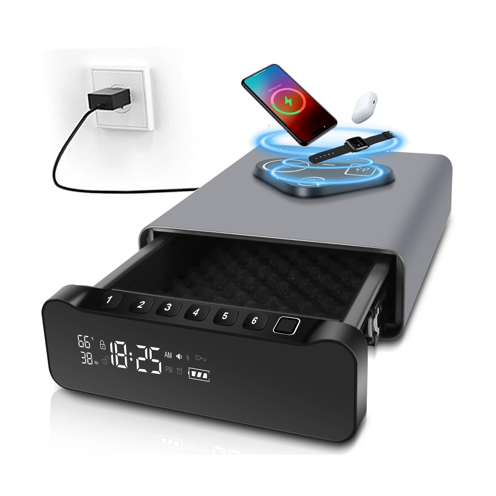 FTOP Biometric Fingerprint Gun Safe, Clock Handgun Safe with 3-in-1 Watch & P...