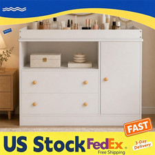 Baby Changing Table Dresser with Drawers & Cabinet White Nursery Storage Station
