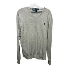 Polo Ralph Lauren Sweater Mens XL Gray Pima Cotton V Neck Golf Pullover Top