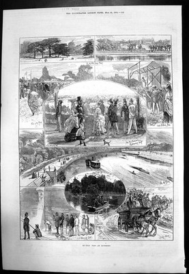 Alter antiker Druck Holiday Time Richmond Terrasse Richmond Hill River 1874 19.