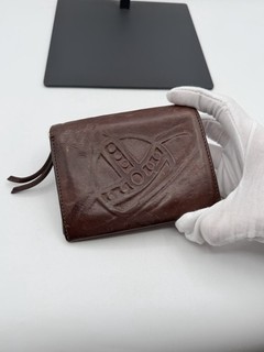 Vtg Vivienne Westwood Clasp Trifold Wallet Orb Embossed Brown