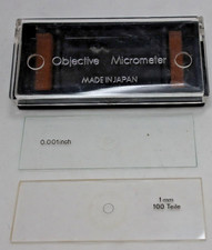 Microscope objective micrometer- set of two- 0.001 inches and 1 mm made in Japan