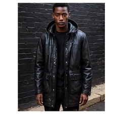 Vintage Euro Mond M Leather Hooded Jacket Black Parka Moto Rock Street Urban 90s