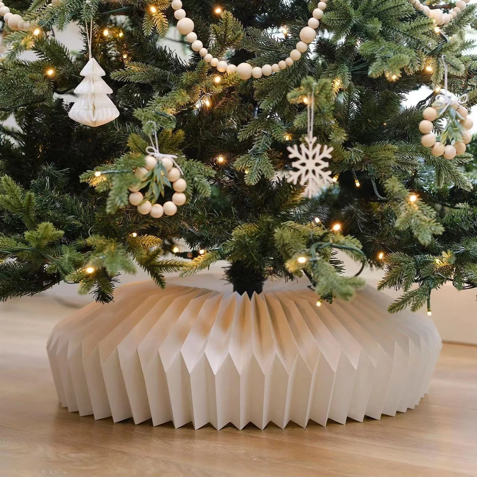 Modern Honeycomb Christmas Tree Collar, Foldable Paper Base Cover, White - Image 3 of 4