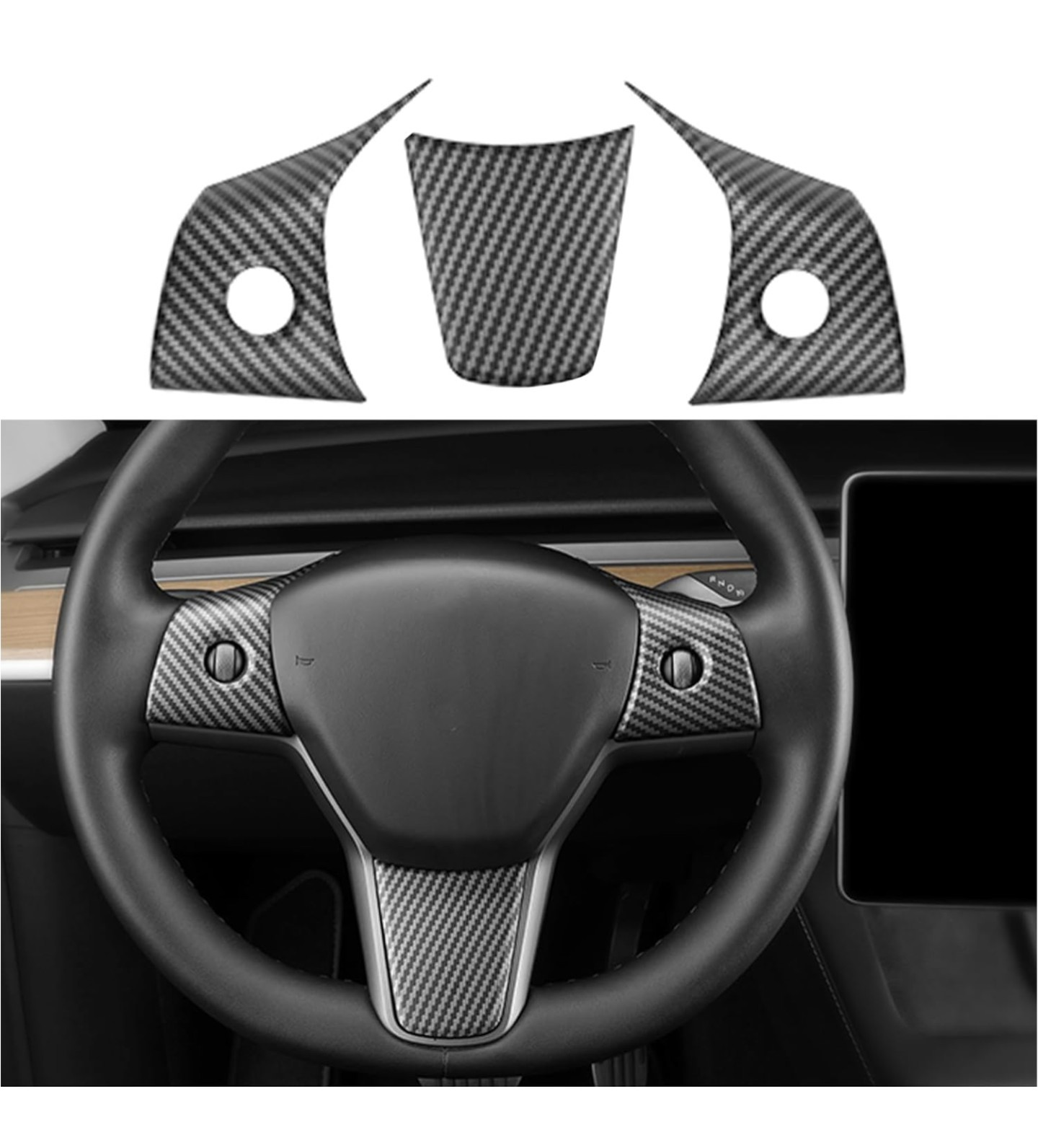 Carbon Fiber Steering Wheel Trim Cover Set for Tesla Model 3 & Y 2017-2023