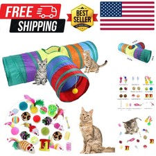 32Pcs Cat Toys Kitten Interactive Pet Toys Assortments, Foldable Rainbow Tunn...