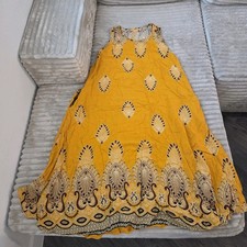 Yellow Paisley Boho Maxi Dress One Size OS Long Flowy Sleeveless Sundress