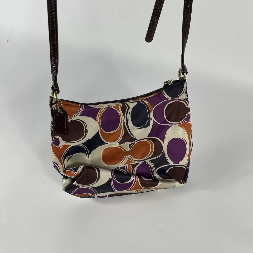 Bolsa de mão COACH de couro marrom bolsa de ombro Ashley cachecol assinatura - Imagem 3 de 4