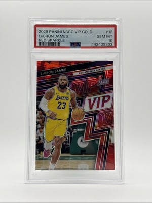 Lebron James 2025 Panini NSCC VIP Gold Red Sparkle Prizm /99 SP PSA 10