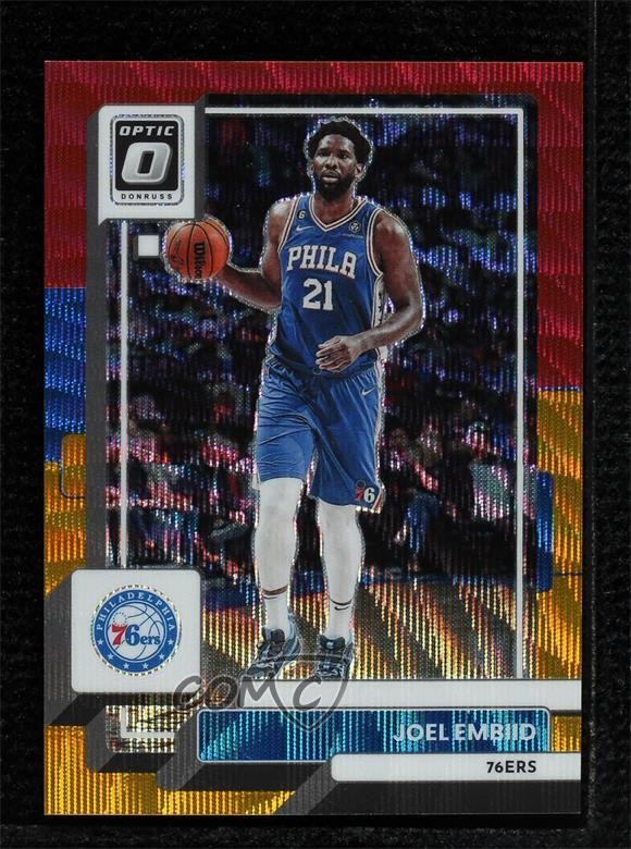 2022-23 Panini Donruss Optic Red & Gold Wave Prizm 88/99 Joel Embiid #27 0vi7