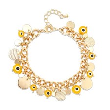 Yellow Evil Eye Bracelet for Women Spiritual Protection 14k Gold Plated Evil Eye