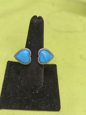 Size 7 Turquoise Unique Dual Hearts Ring Silver Toned Southwestern