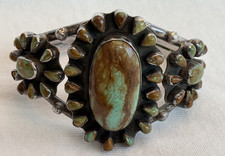 Vintage Green Brown Turquoise Sterling Cuff Bracelet Signed DC Navajo?
