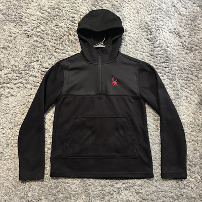 Spyder Jacket S/P/P Black Red Mens 1/4 Zip Waffle Knit Windbreaker Hood Pocket
