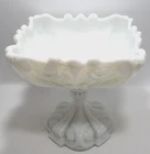 Vintage  Portieux Vallerystahl Milk Glass Scalloped Edge Compote Bowl France 6x6