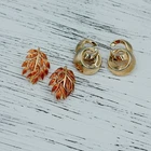 Lot Of 2 Pr Gold Tone Crown Trifari Clip Earrings Alfred Philippe Enamel Leaves