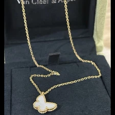 Van Cleef & Arpels Sweet Alhambra Butterfly Pendant Necklace 18K Yellow Gold