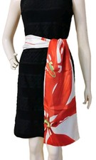 VTG 1990's "Belisi" Hand Made Red  White Silk Abstract Floral Patterned SCARF