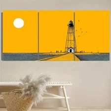 3pcs Vibrant Yellow & Blue Seascape  Wall Art Canvas Framed 50x70cm