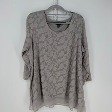Simply Vera Wang Tunic Womens 1X Gray Floral Burnout Chiffon Hem Top Romantic