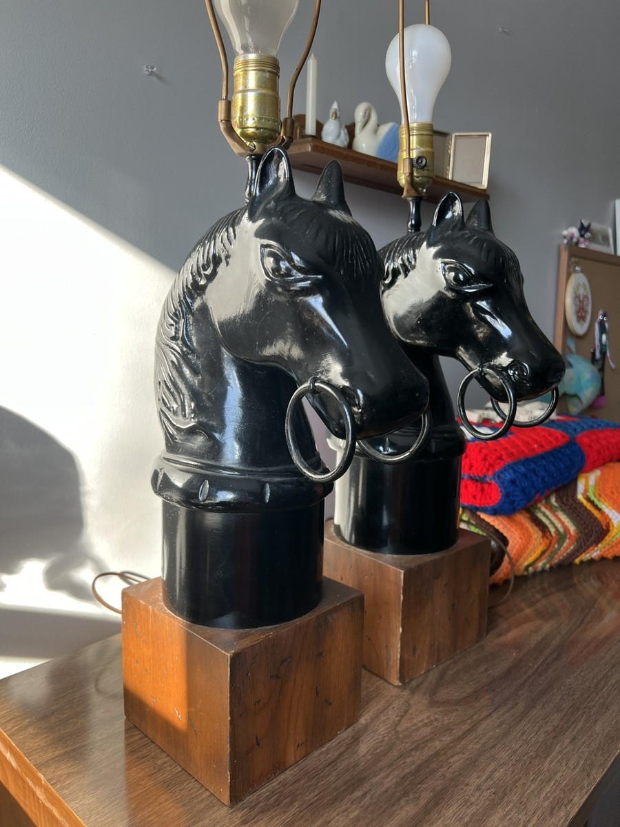 Frederick Cooper Horse Head Table Lamp Wooden Pedestal Vintage Mid