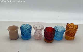 6pc Vintage Glass Toothpick Holder Mini Vase Lot Fenton Moon and Star Amberina