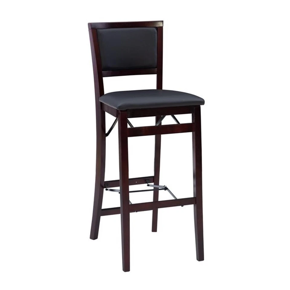 Linon Triena 30" Folding Bar Stool Brown Faux Leather Back/Seat in Merlot Wood - Image 2 of 4