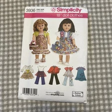 Simplicity Sewing Pattern 3936 Doll Clothes Clothing Dress Top Pants Bag 18 Inch